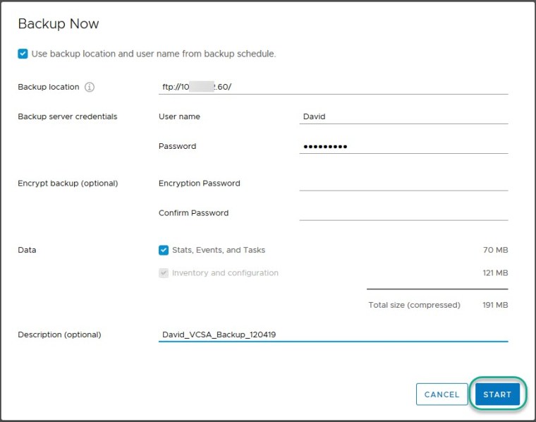 vcsa 6.7 schedule backup8
